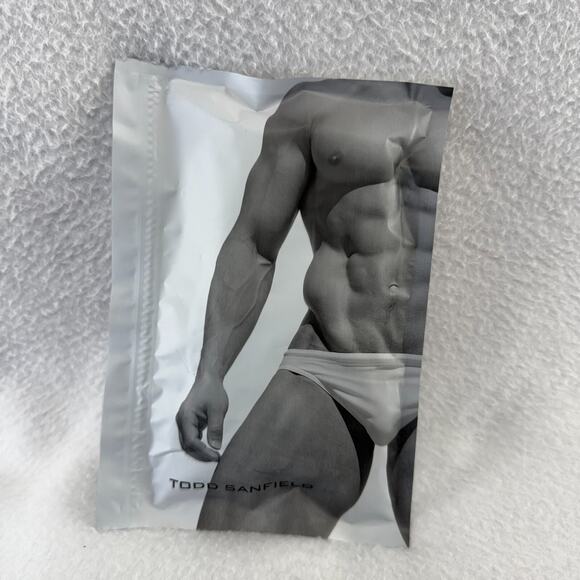 Todd Sanfield Swim Brief Men's Small Blue Red Discus Deep All Over Abstract NEW - Picture 4 of 7